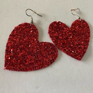 Red glitter heart earrings
